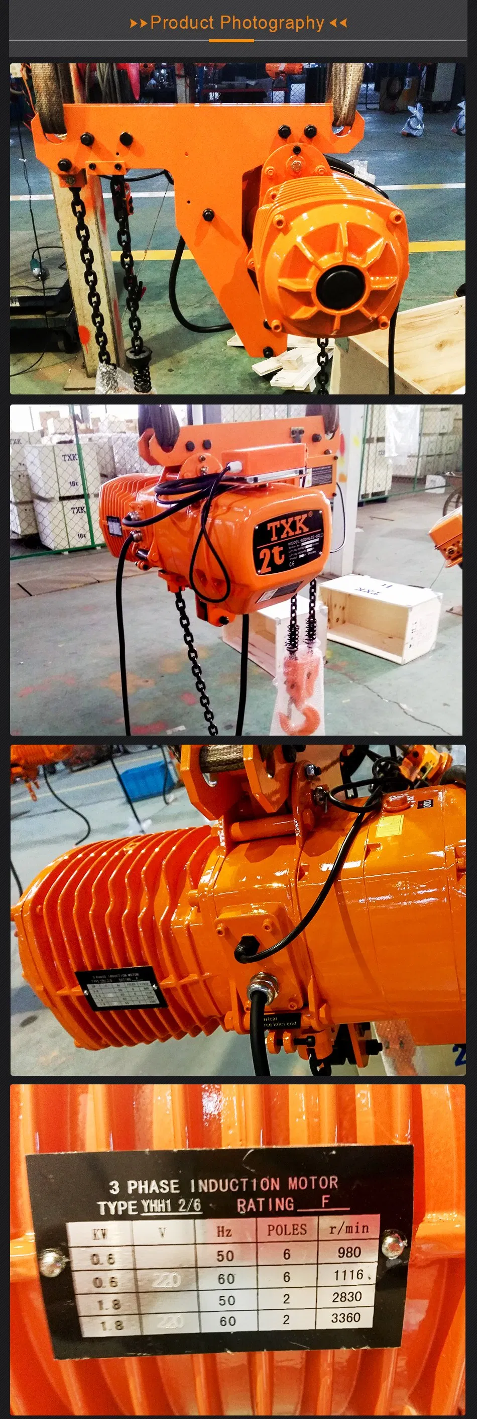 1t Txk Brand Low Headroom Electric Chain Hoist with Schneider Contactor
