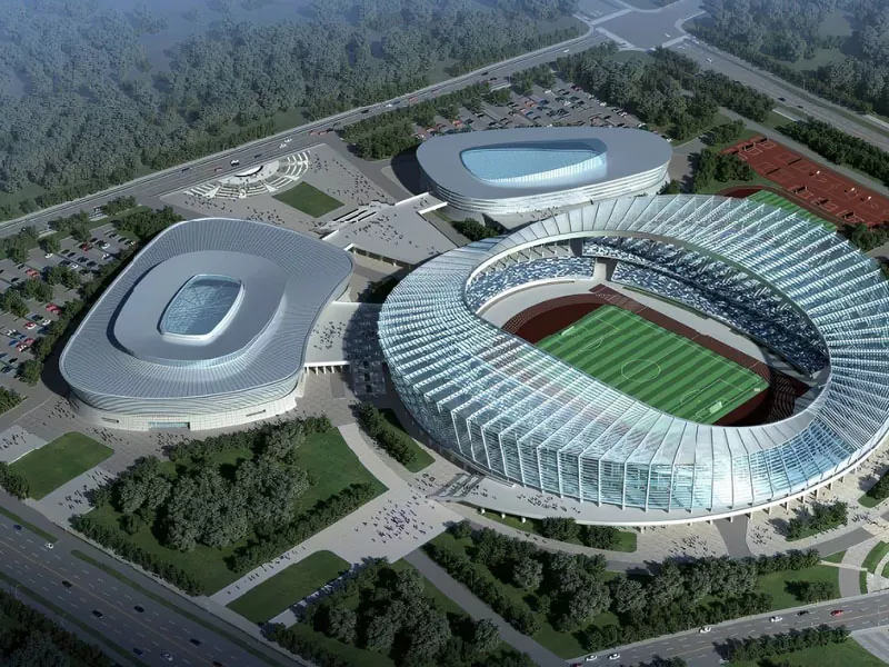 What are the most common steel structure systems used in multipurpose sports center complexes