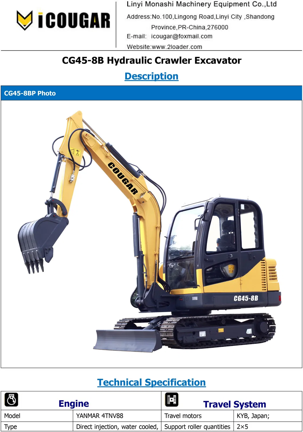 Cougar Cg4.5t Cg45-8b (23m3) Hot Sales Multifunction Backhoe Mini Excavator