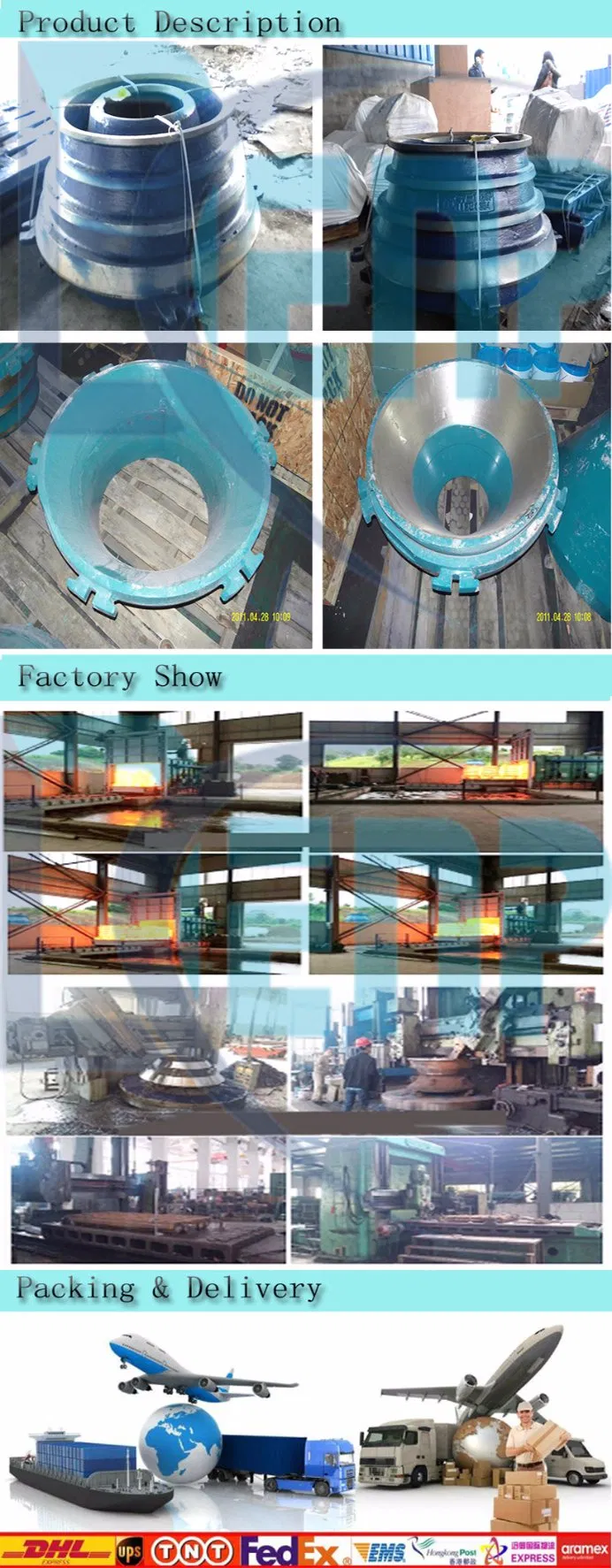 Denp High Manganese Casting Mantle Bowl Liner of Cone Crusher for Mining Machine