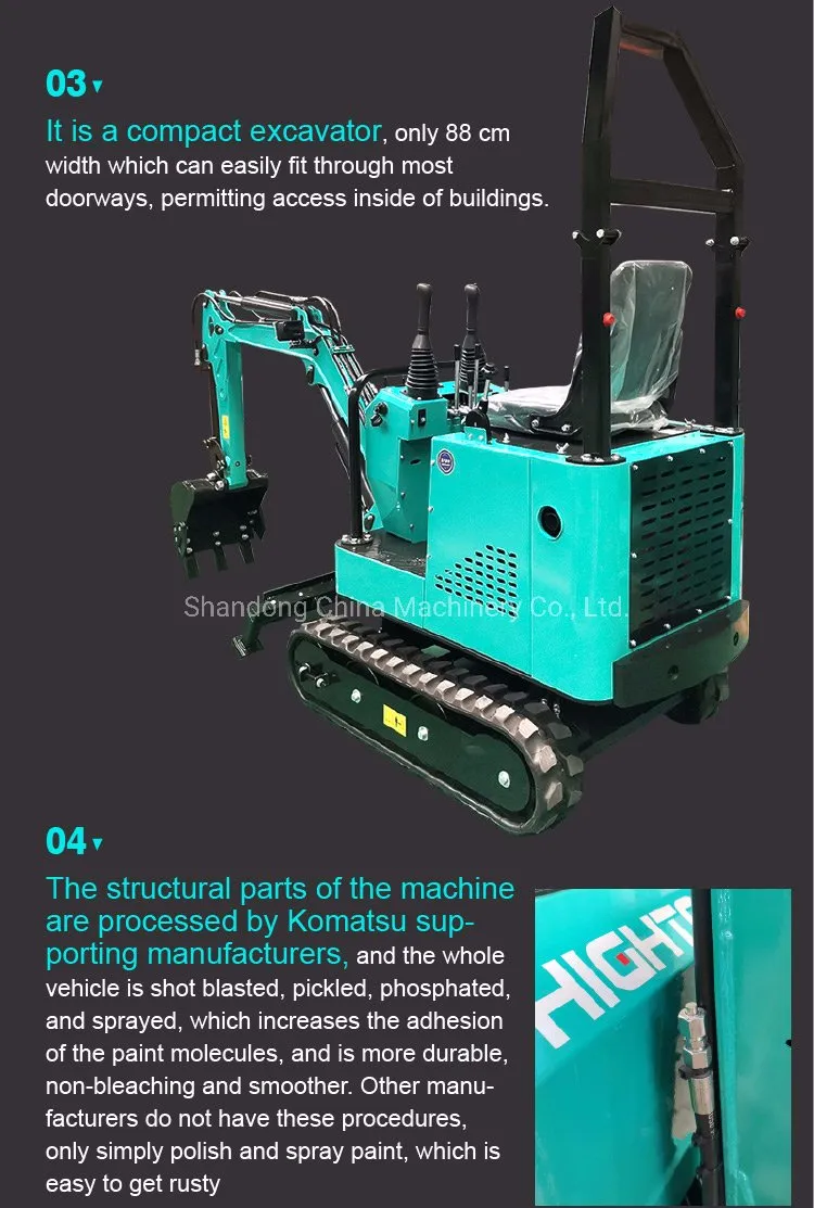 EPA CE Approved Crawler Diesel Engine 1 Ton Mini Excavator Small Diggers for Garden