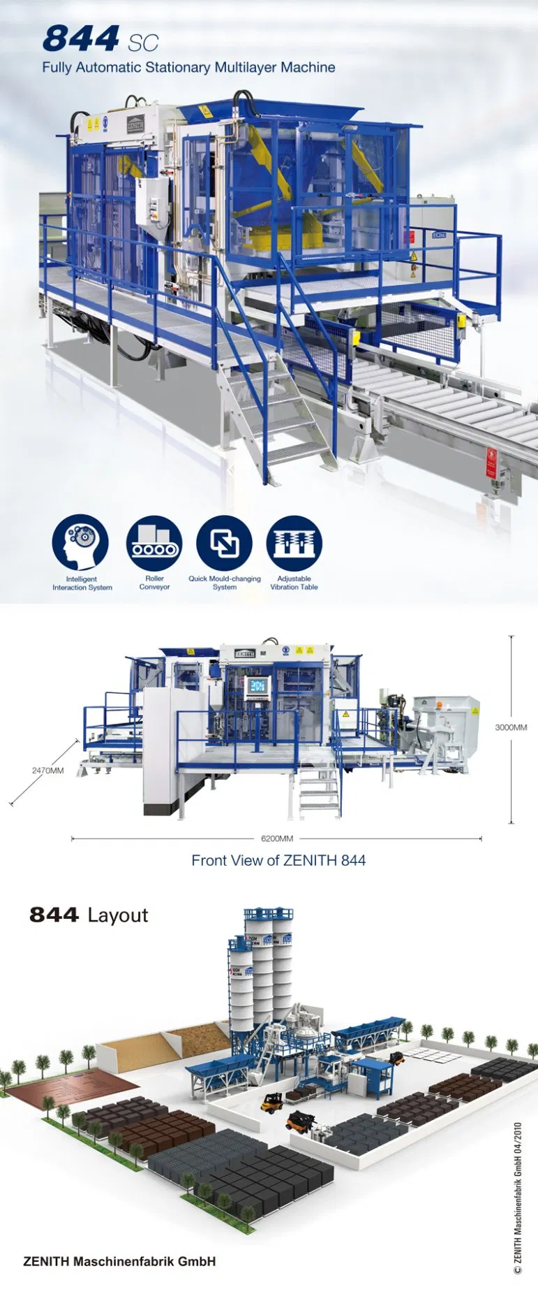 Germany Original High Efficient Zenith 844 Concrete Block Making Machine
