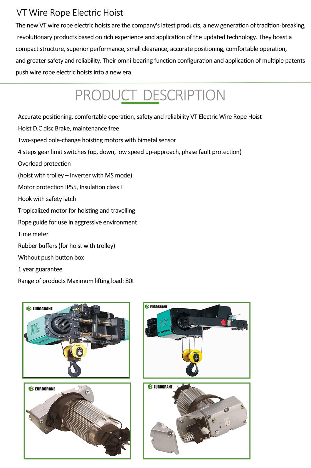 MD/CD Single Lifting Speed Mini Wire Rope Electric Hoist with Electric Trolley