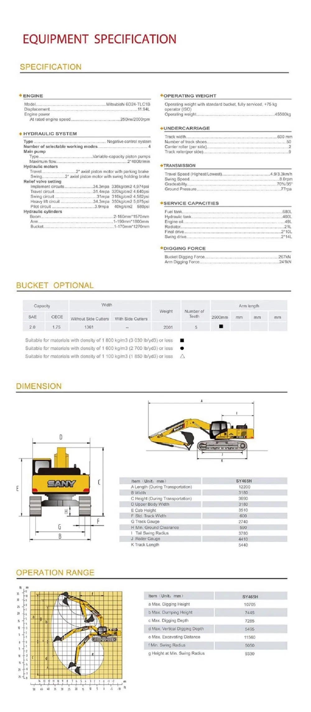 SANY SY465H 45 Ton Large Excavator Earth Digging Machinery for Sale