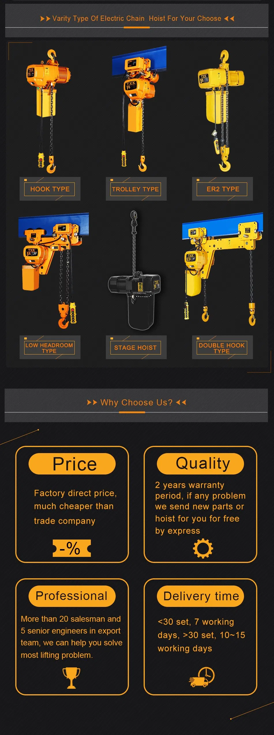 Txk 15 Ton 6 Chain Electric Hoist with Trolley